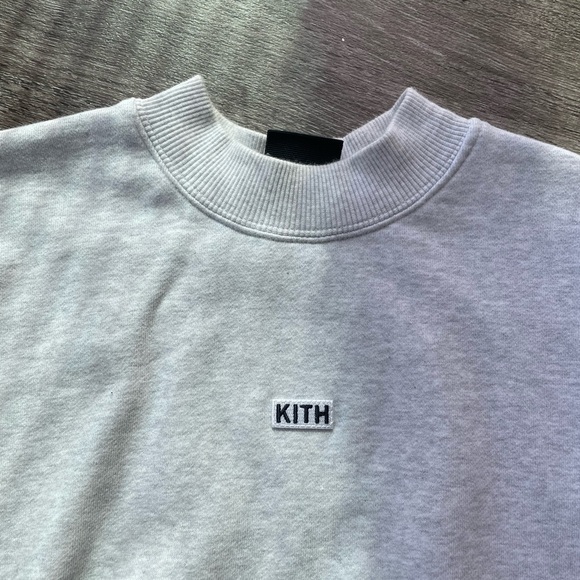 KITH Mockneck Crewneck Sweatshirt Light Grey Sz S 100% Cotton Heavyweight - Picture 4 of 11